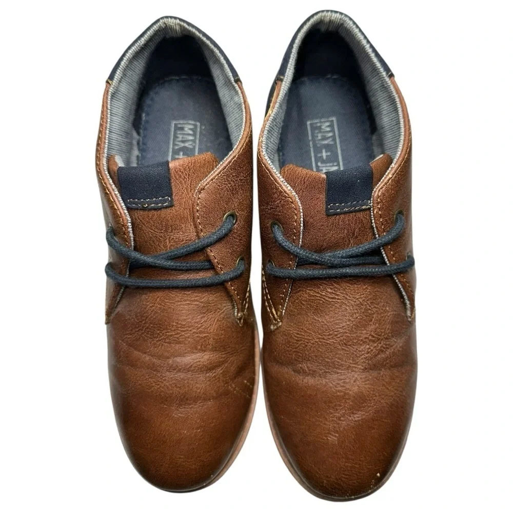 Max + Jake Size 5 Brown Navy Blue Faux Leather Damian Bennett Chukka Dress Boots
